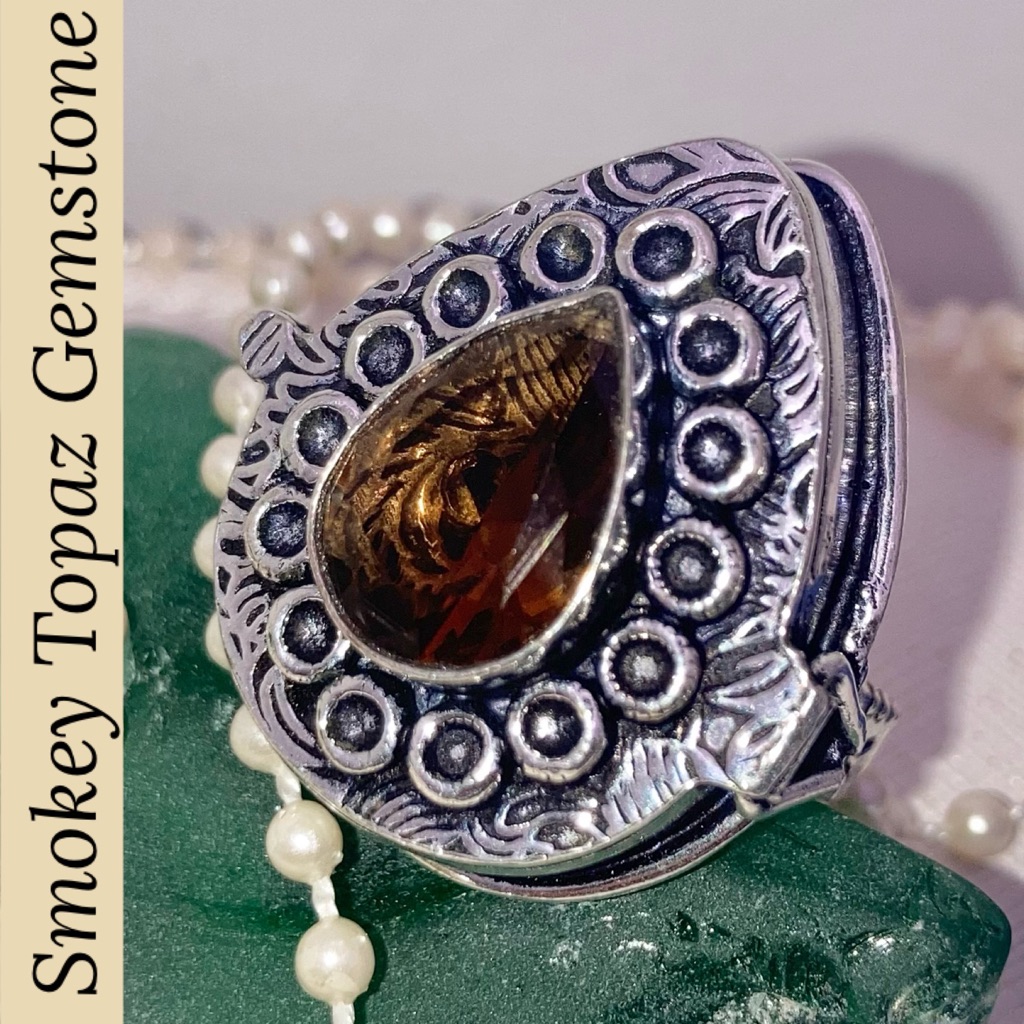 Smokey Topaz Gemstone Handmade Poison Locket Ring 55$